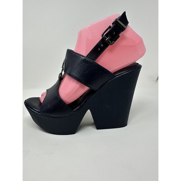 Carlo Rossetti Platform Pump Open Toe Black  Leather Women’s Shoe Size USA 6.5 - Picture 1 of 11